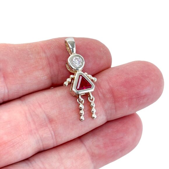 Vintage Sterling Silver 925 Ruby and Cubic Zirconia Girl Pendant - Picture 1 of 7